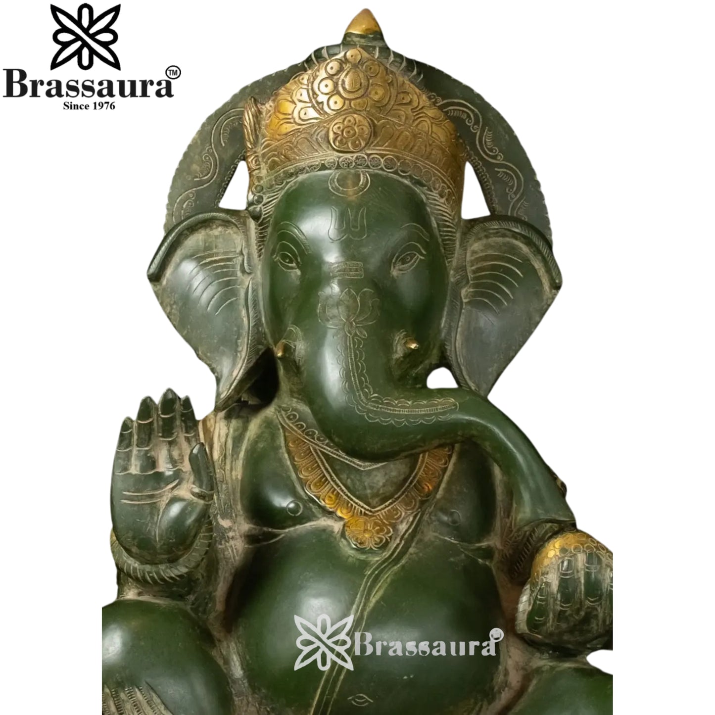 Brass Green Patina Ganesha Statue Weight 27.8 Kg And Height 20 Inch