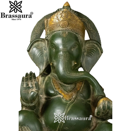 Brass Green Patina Ganesha Statue Weight 27.8 Kg And Height 20 Inch