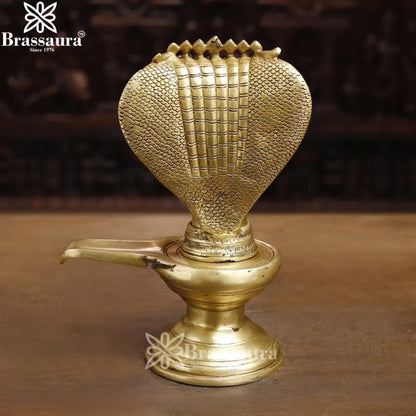 Brass Shivling With Naagraaj Statue Weight 4.41 Kg And Height 13 Inch
