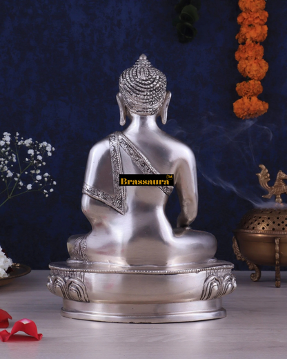 Brassaura™ Pure Brass Buddha Blessing Mudra Statue – Height 10 Inches, Weight 3.61 Kgs