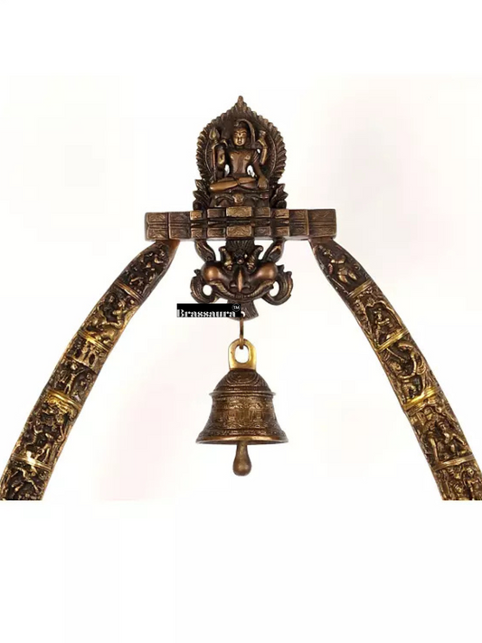 Brassaura™ Krishna Leela Arch with Bell and Shiva on Top – Height 44.09 inches | Weight 29.35 kgs