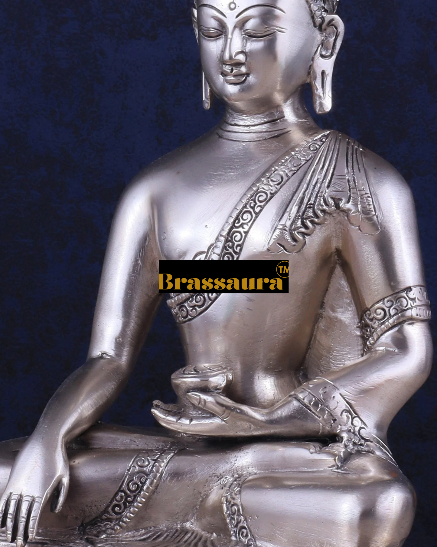 Brassaura™ Pure Brass Buddha Blessing Mudra Statue – Height 10 Inches, Weight 3.61 Kgs