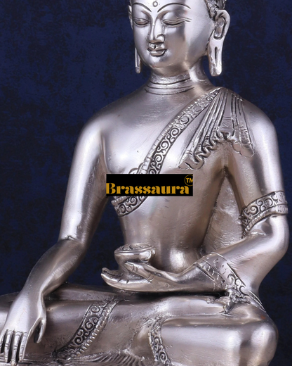 Brassaura™ Pure Brass Buddha Blessing Mudra Statue – Height 10 Inches, Weight 3.61 Kgs