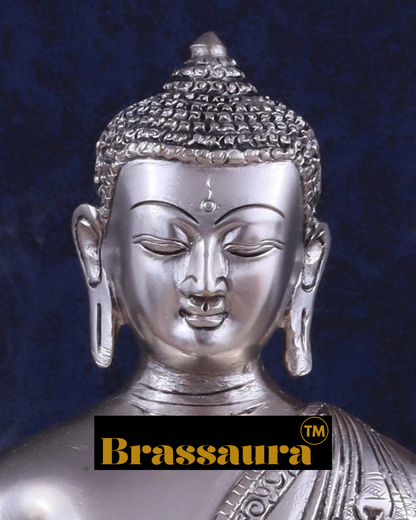 Brassaura™ Pure Brass Buddha Blessing Mudra Statue – Height 10 Inches, Weight 3.61 Kgs