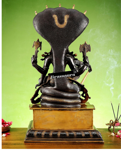 Brassaura™ Superfine Brass Lord Vishnu Idol Seated on Engraved Pedestal with Sheshanaag and Hanuman | 29 Inch Height | 35 KG Weight