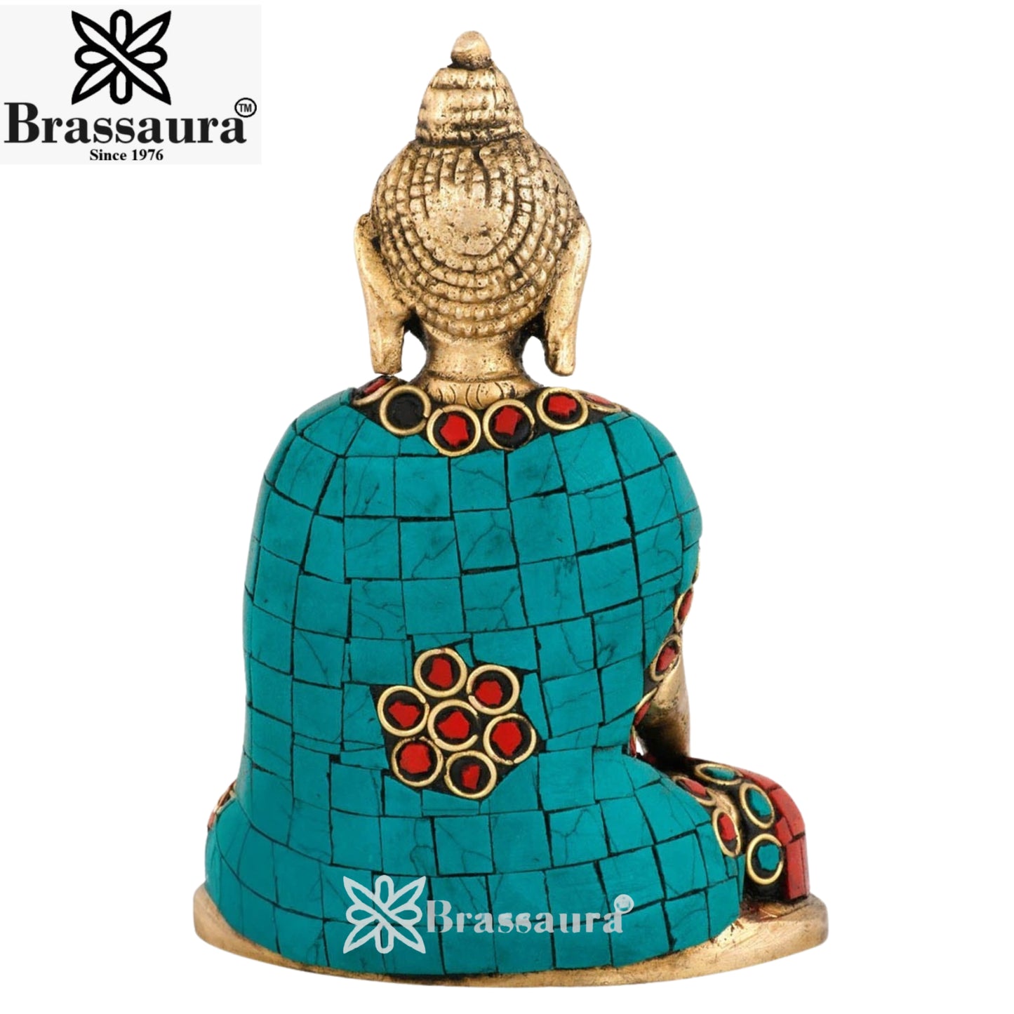 Brass Bhumisprasa Gem Stone Work Buddha Weight 0.7 kg & Height 4.5 Inch