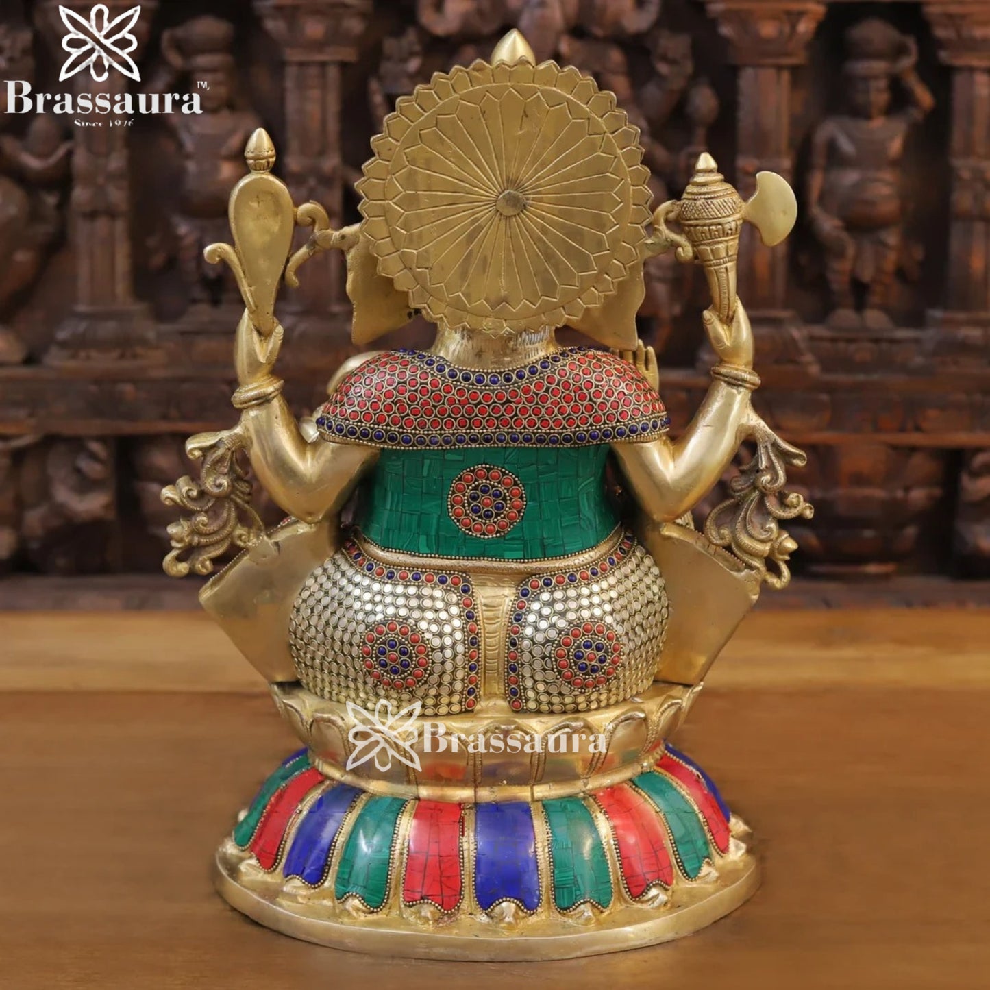 Brass Gem Stone Work Ganesha Weight 13.8 Kg & Height 17 Inch