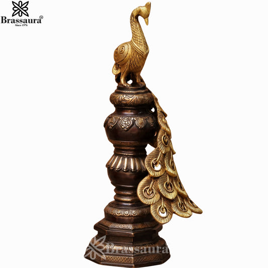 Brassaura® Brass Peacock Stand Showpiece | Handcrafted Vintage Décor Sculpture | Height 19 Inches & Weight 14.5 Kgs