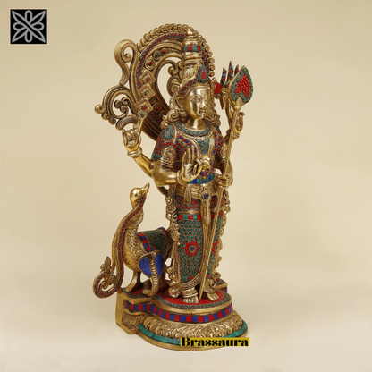 Brassaura™ Kartikeya Murugan Statue – 20 Inches Height, 13.85 Kgs – Exquisite Brass Idol