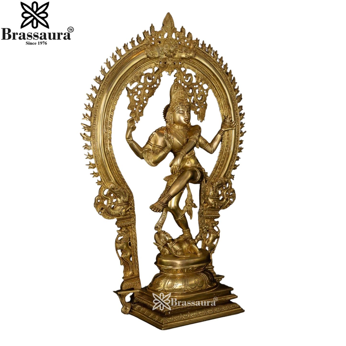 Brass Patina Gold Dancing Natraj Statue Weight 16.3 Kg And Height 26 Inch