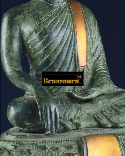 Brassaura™ Pure Brass Blessing Buddha Idol – Height 15 Inches, Weight 7.43 Kgs