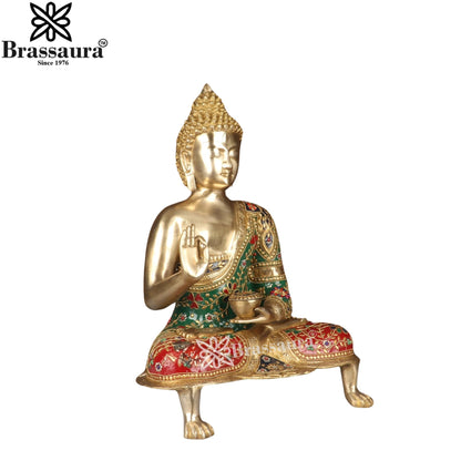 Brass Blessing Gem Stone Work Buddha Weight 11.6 kg & Height 20 Inch