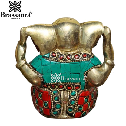 Brass Gem Stone Work Ganesha Statue Weight .6 Kg And Height 9.5 Inch