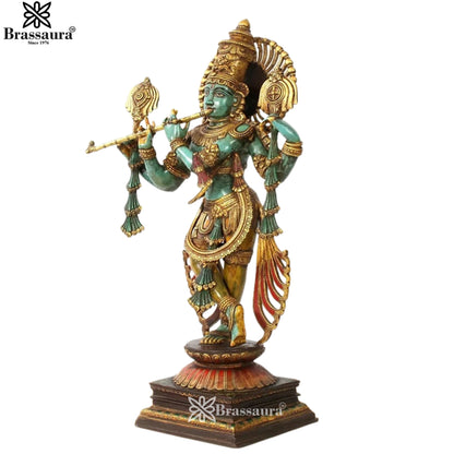 Brass Vintage Krishna Murti Weight 25.2 Kg And Height 31 Inch