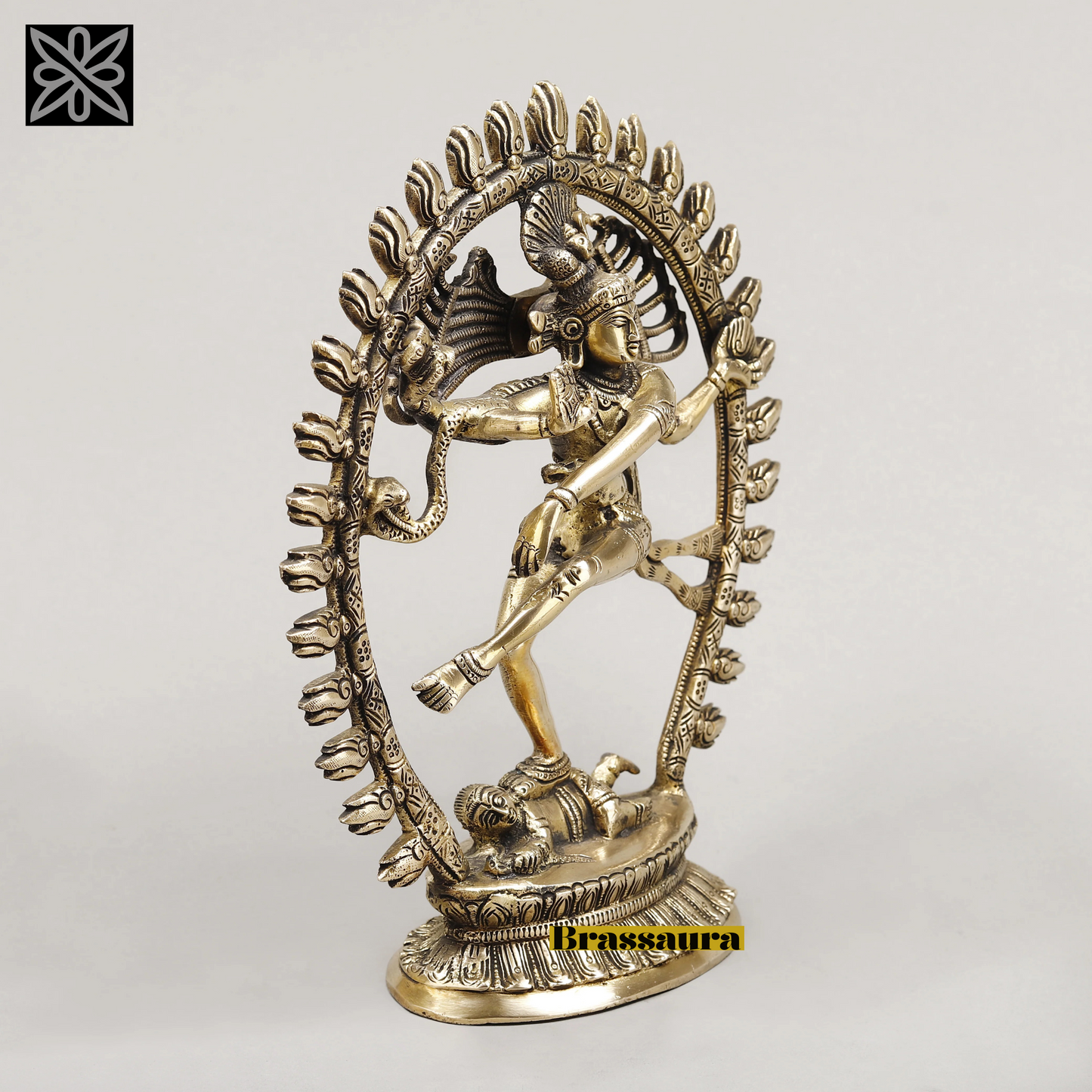 Brassaura™ Brass Nataraja Idol – 12 inch Height | 3.2 kg | Shiva Dancing on Apasmara | Handcrafted Spiritual Statue for Home & Temple Decor