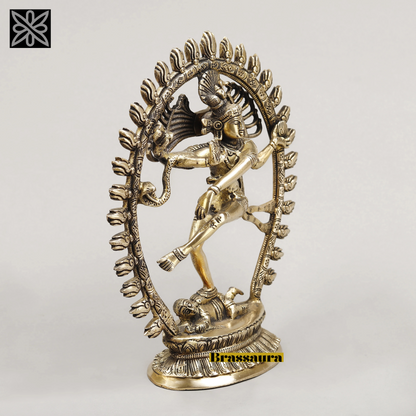 Brassaura™ Brass Nataraja Idol – 12 inch Height | 3.2 kg | Shiva Dancing on Apasmara | Handcrafted Spiritual Statue for Home & Temple Decor