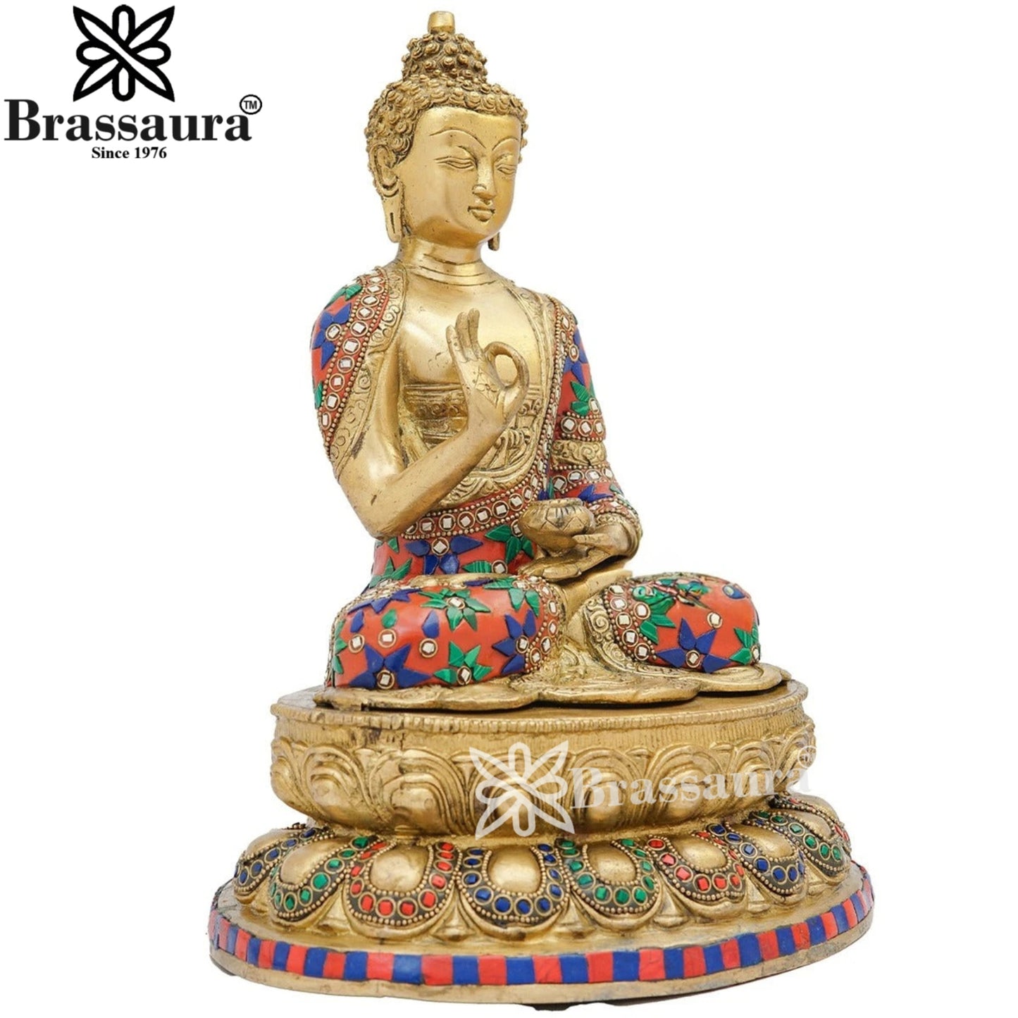 Brass Blessing Gem Stone Work Buddha Weight 5 kg & Height 13 Inch
