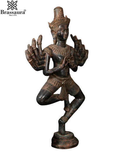 Bronze Antique Dancing Shiva With 10 Hand Statue Weight 12 Kg And Height 28.5 Inch