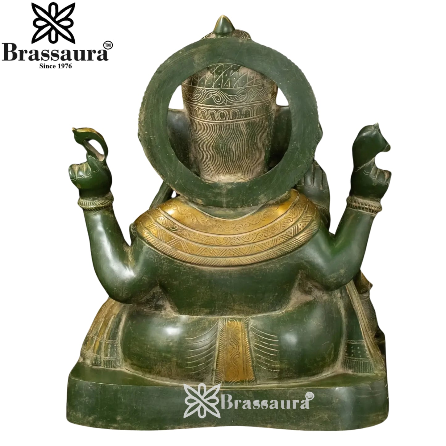 Brass Green Patina Ganesha Statue Weight 27.8 Kg And Height 20 Inch