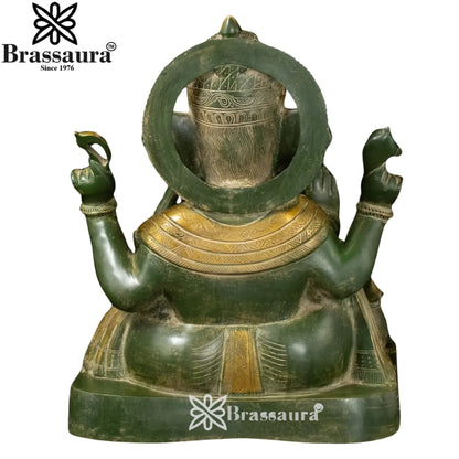 Brass Green Patina Ganesha Statue Weight 27.8 Kg And Height 20 Inch