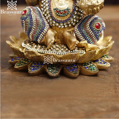 Brass Gem Stone Work Ganesha Weight 5.4 Kg & Height 9.5 Inch