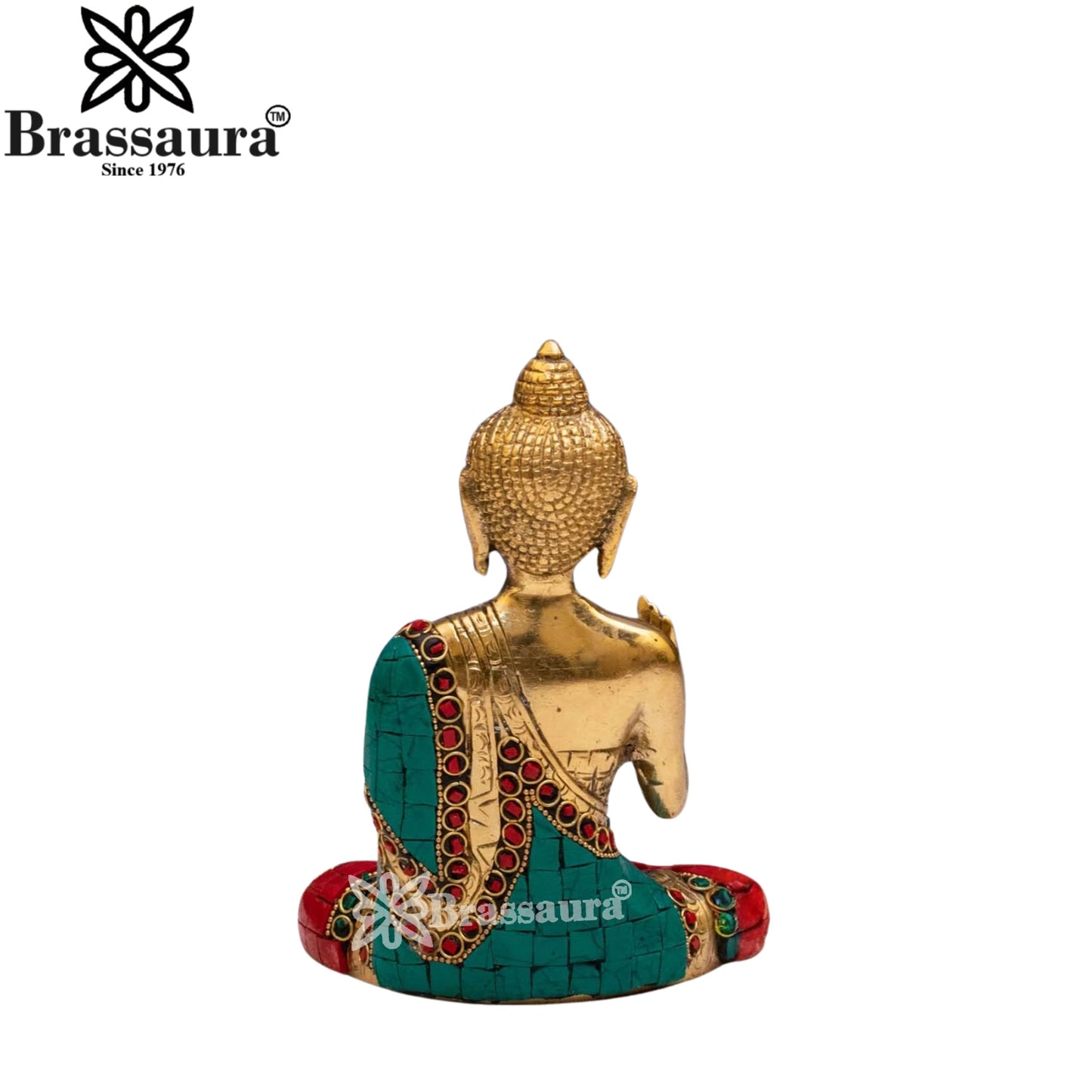 Brass Blessing Gem Stone Work Buddha Weight 1.1 kg & Height 6 Inch