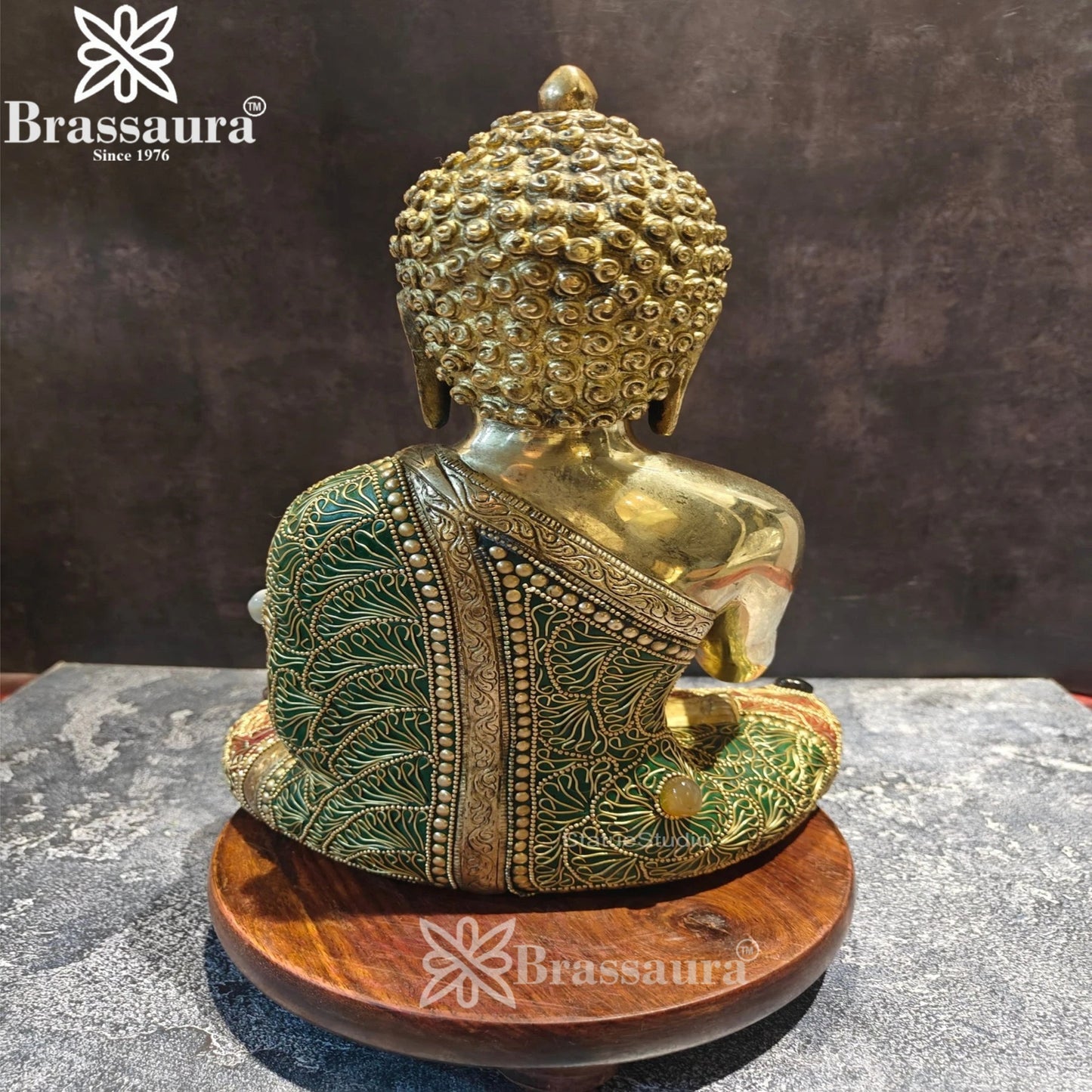 Brass Blessing Gem Stone Work Buddha Weight 5.8 kg & Height 12 Inch