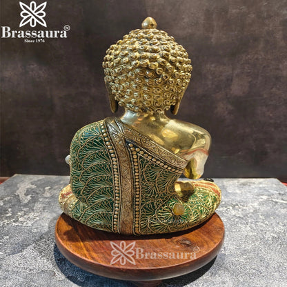 Brass Blessing Gem Stone Work Buddha Weight 5.8 kg & Height 12 Inch