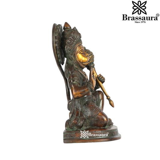 Brassaura™ पवित्र पीतल हनुमान मूर्ति - ऊंचाई 9 इंच और वजन 3.3 किलोग्राम | हस्तनिर्मित प्रतिमा