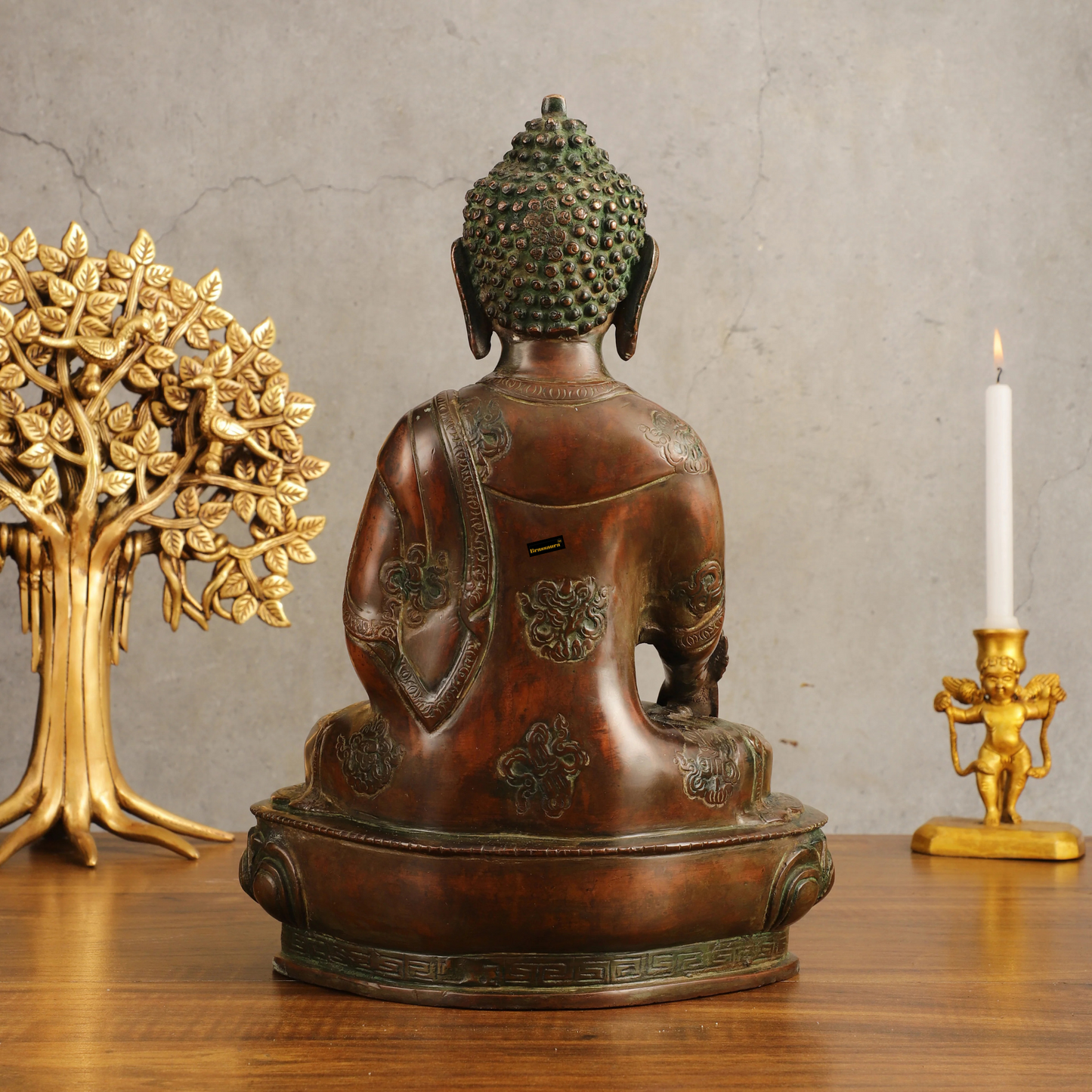 Brassaura™ Pure Brass Medicine Buddha Antique Tone Sculpture – Height 12 Inches, Weight 4.58 Kgs