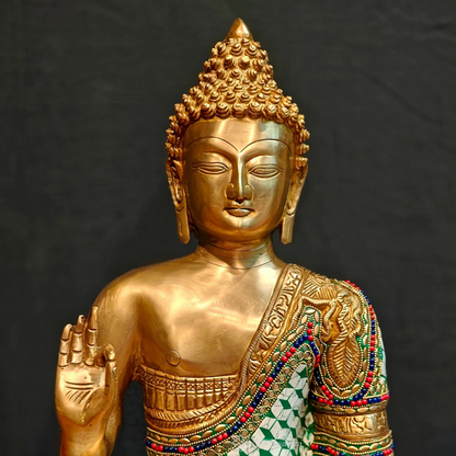 Brassaura™ Pure Brass Lord Buddha Statue in Aashirwaad Abhaya Mudra with Medicine Bowl – Height 17 Inches, Weight 11 Kgs