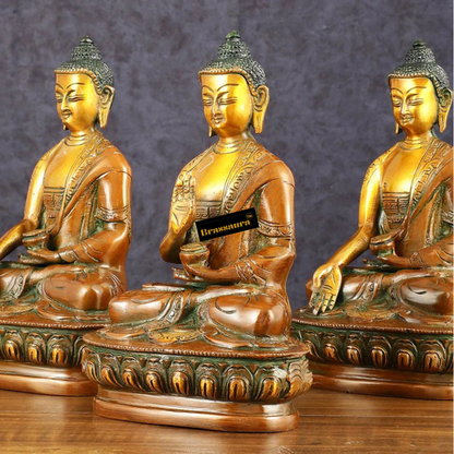 Brassaura™ Brass Set of 5 Dhyani Buddha Statues – Height 8 Inches Each, Total Weight 8.82 Kgs