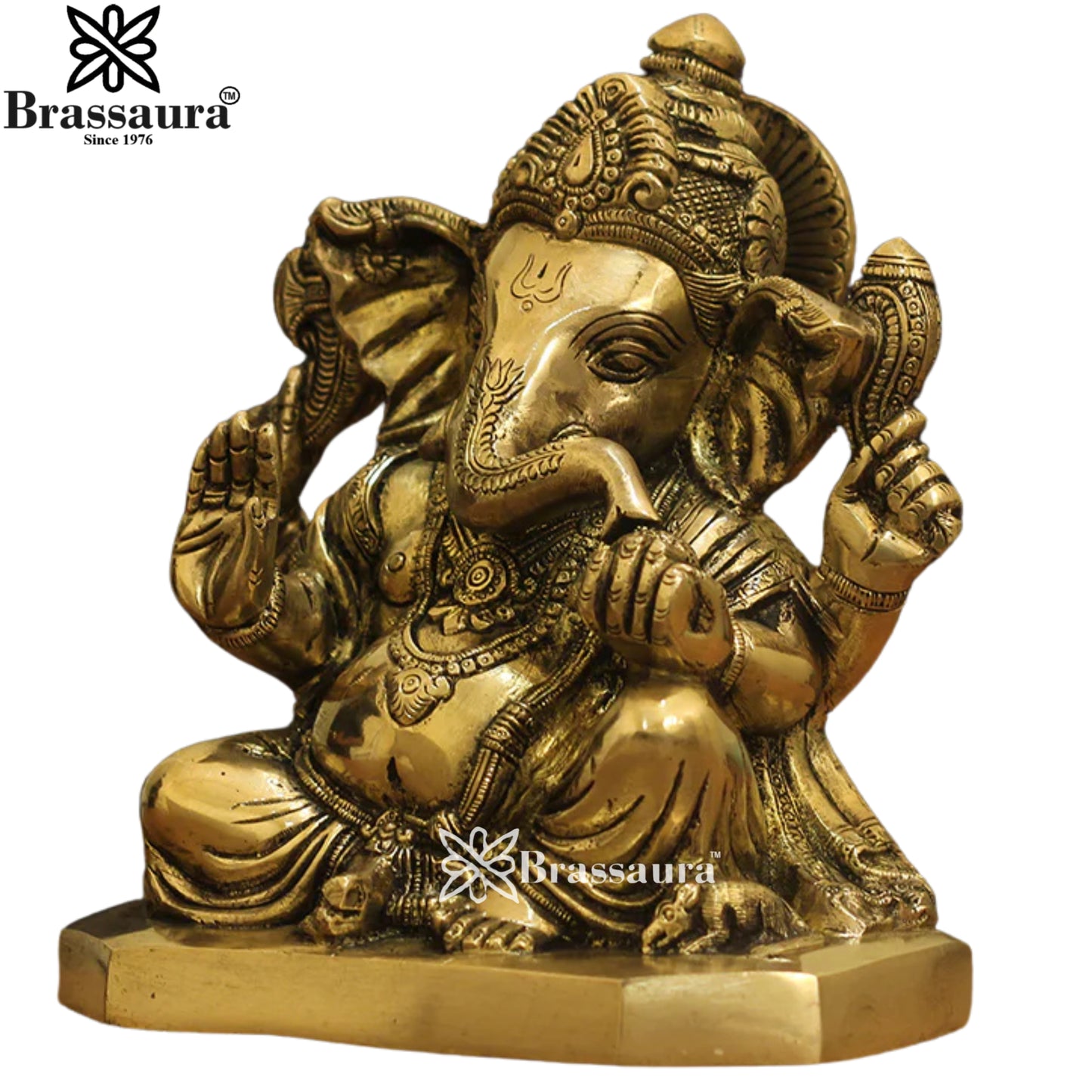 Brass Ganesha Statue Weight 3.8 Kg And Height 8 Inch