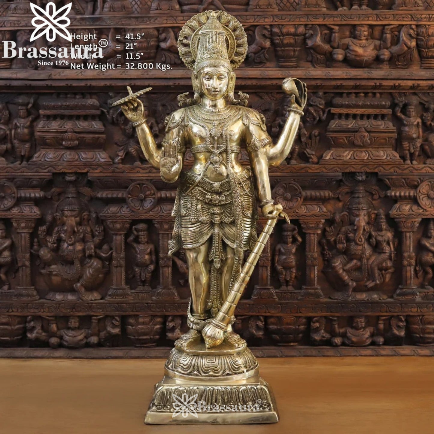 Brass Super fine Vishnu Statue Weight 32.8 Kg And Height 41.5 Inch