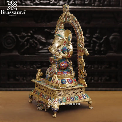 Brass Gem Stone Work Ring Ganesha Weight 32 Kg & Height 28 Inch