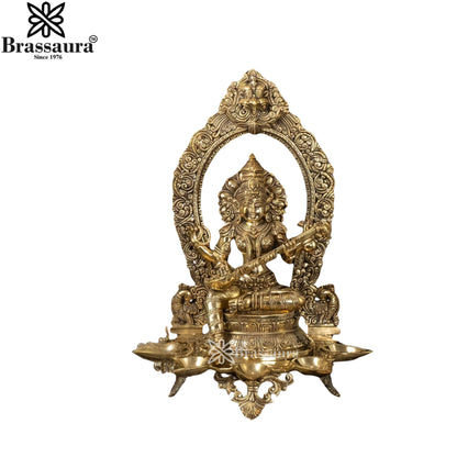 Brassaura™ Brass Saraswati Mata Murti – Height 10 Inches & Weight 18 Kgs | Puja & Worship Idol