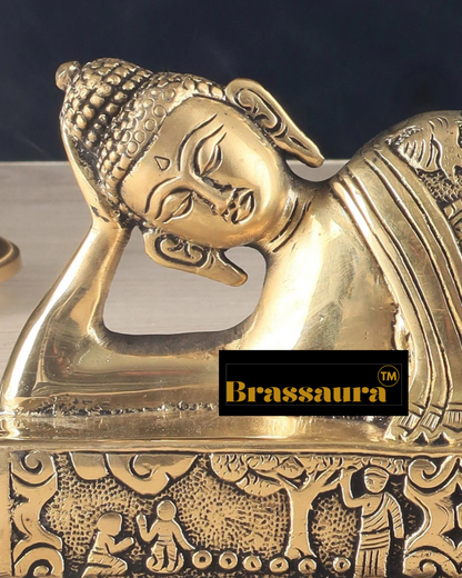 Brassaura™ Pure Brass Resting Buddha Idol – Height 4.6 Inches, Weight 2.55 Kgs