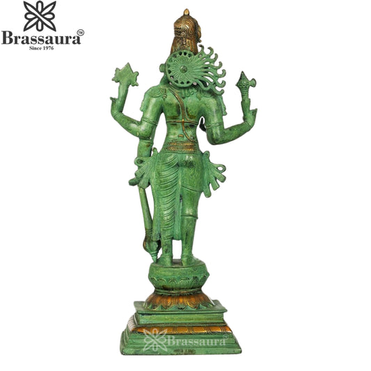 Brassaura® Harihara Brass Statue Vintage Green Finish | Pure Brass | Height 21.5 Inches