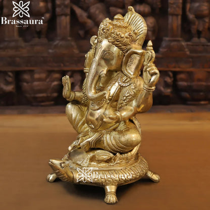 Brass Ganesha On Turtle Weight 7.46 Kg & Height 13 Inch