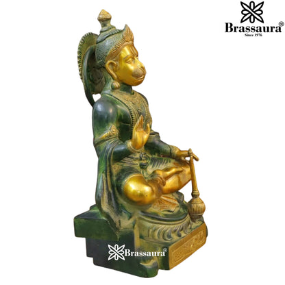 Brass Green Patina Hanuman Statue Weight 14 Kg And Height 17.5 Inch