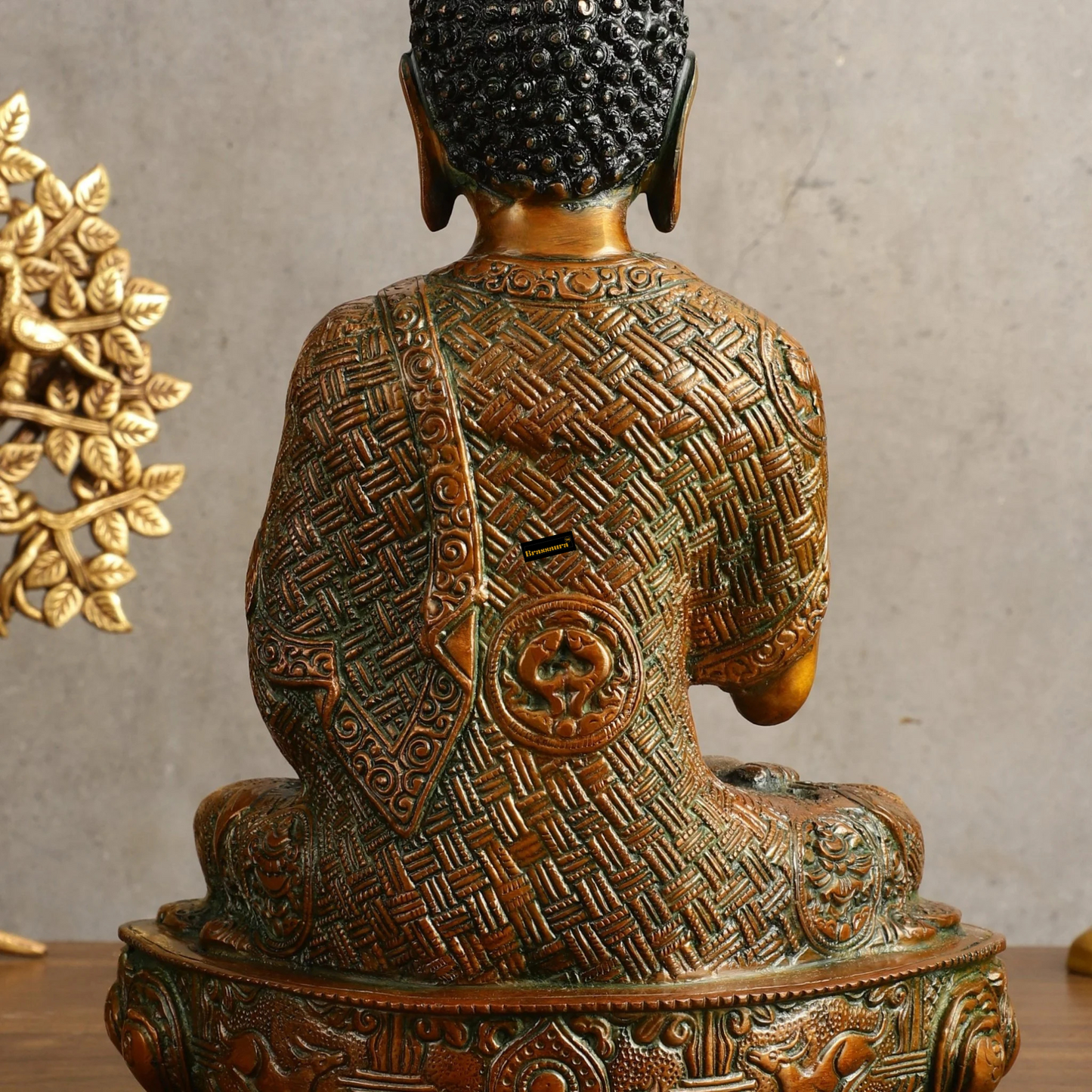 Brassaura™ Pure Brass Buddha Statue in Antique Finish – Height 12 Inches, Weight 5.05 Kgs