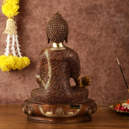 Brassaura™ Pure Brass Superfine Dual Tone Medicine Buddha Statue – Height 12.5 Inches, Weight 5.25 Kgs