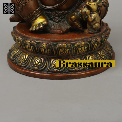Brassaura™ Brass Ganesh on Pedestal in Blessing Posture – Height 14.5 Inches, Weight 11.37 Kgs