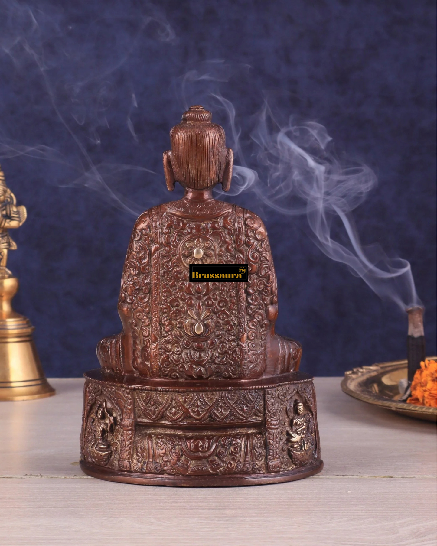 Brassaura™ Pure Brass Buddha Statue – Height 7 Inches, Weight 1.4 Kgs