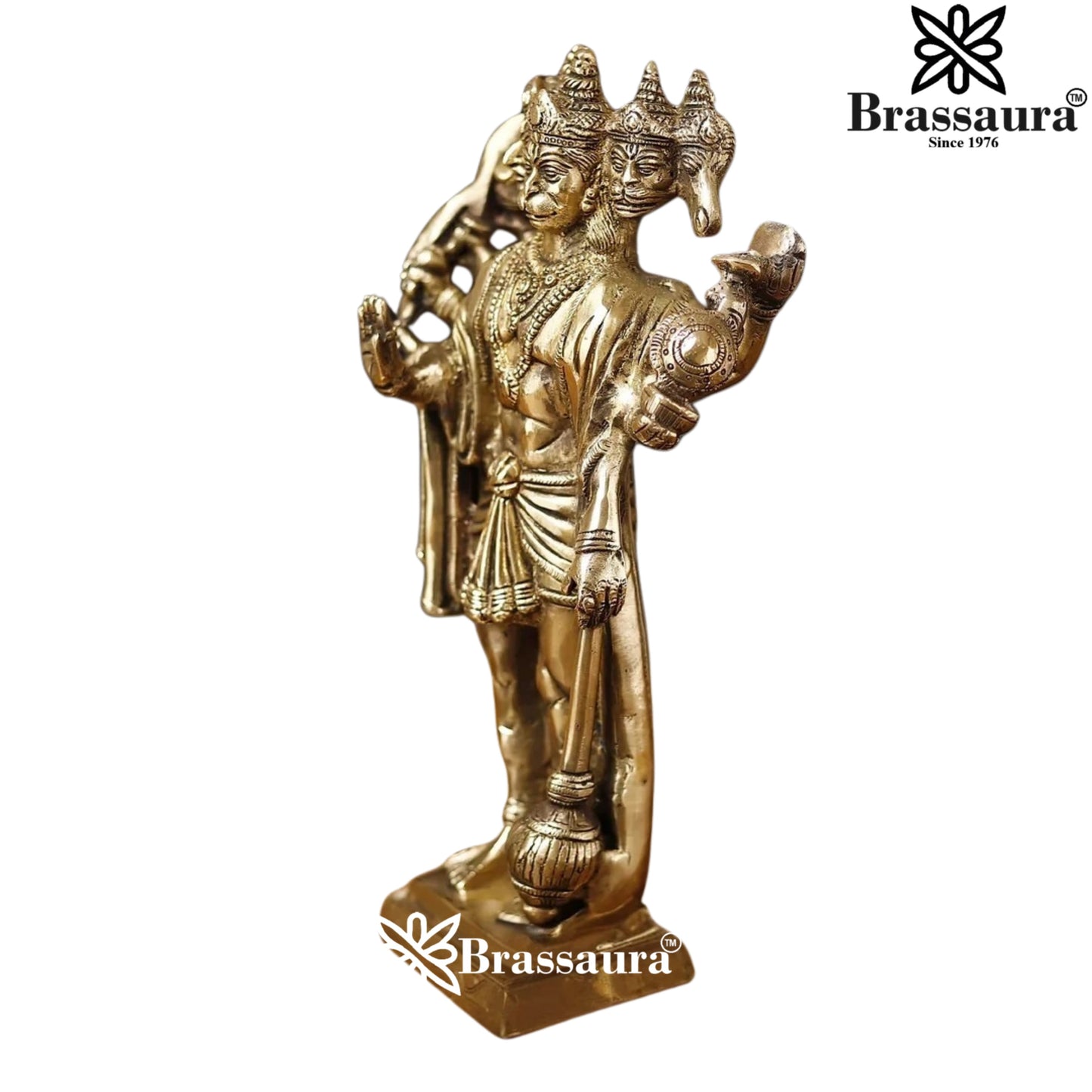 Brassaura™ Brass Panchmukhi Hanuman Idol for Pooja Room – Height 13.5 Inches & Weight 4.62 Kgs | Classic Décor