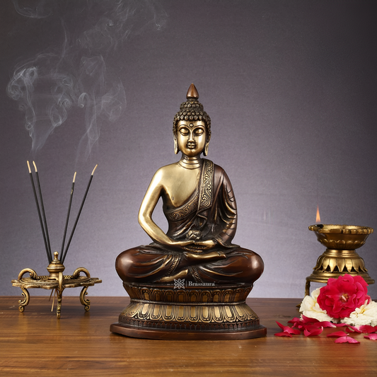 Brassaura™ Pure Brass Buddha Statue – Height 12 Inches & Weight 4 Kgs