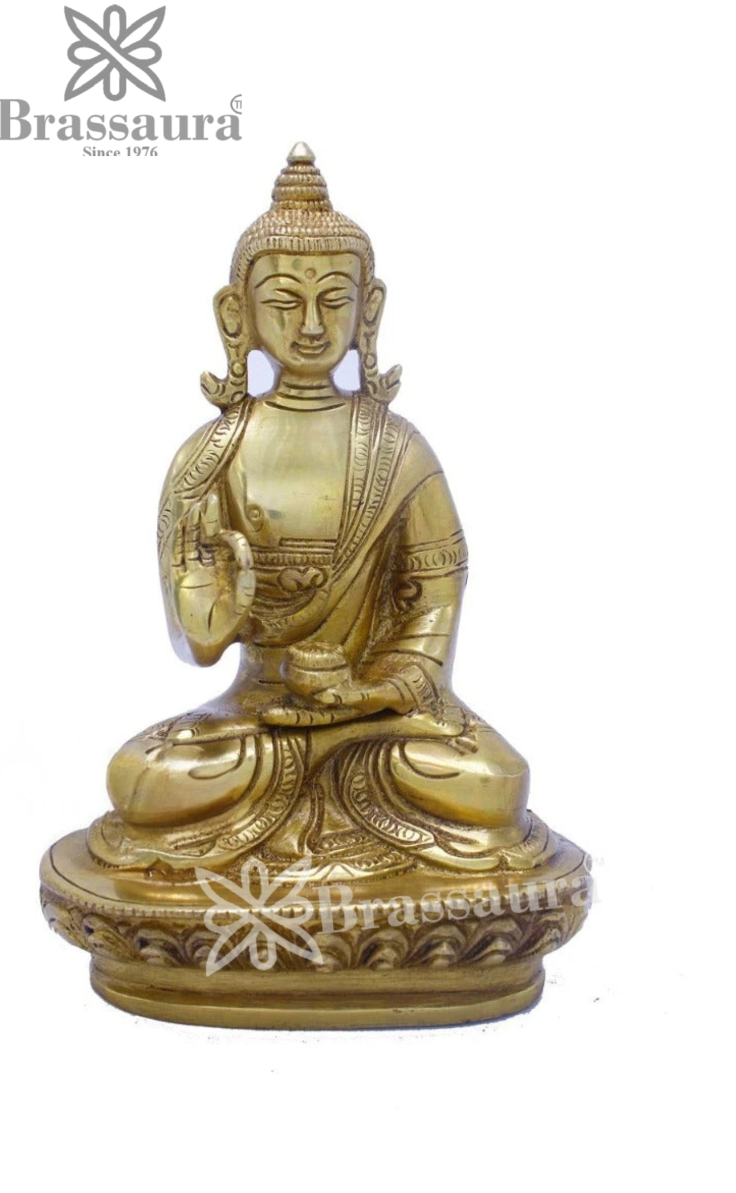 Brass Blessing Buddha Weight 0.95 kg & Height 6.25 Inch