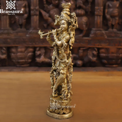 Brass Krishna Murti Weight 7.34 Kg And Height 34 Inch