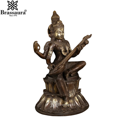 Brass Saraswati Statue Weight 7.5 Kg And Height 14 Inch