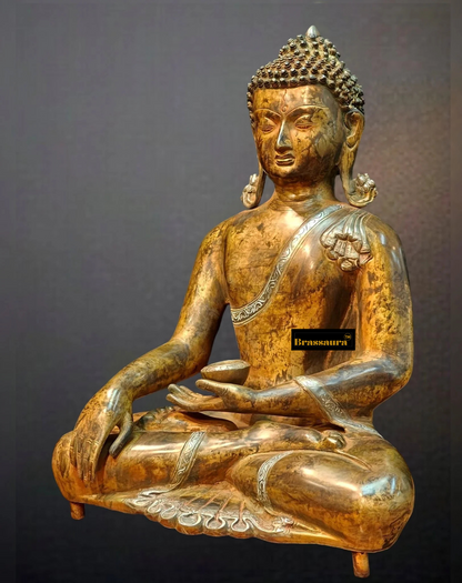 Brassaura™ Brass Bhumisparsha Buddha Statue – Nirvana Pose – Height 21 Inches, Weight 16 Kgs